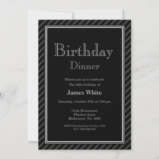 Elegant Modern Black & White 40th Birthday Dinner Invitation (Front)