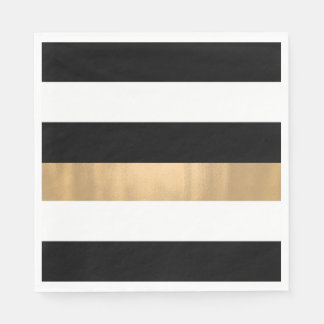Elegant Modern Black, White and Gold Striped Napkin