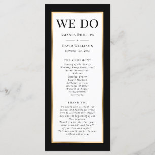 Elegant Modern Black White and Gold Wedding Programme