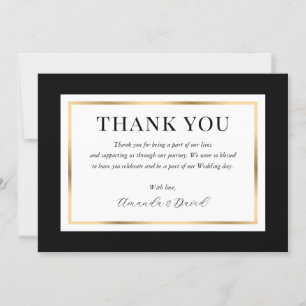 Elegant Modern Black White and Gold Wedding Thank You Card