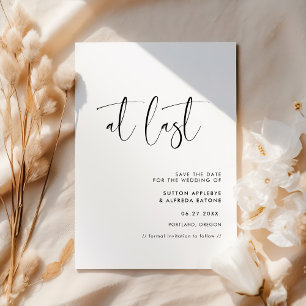 Elegant modern black & white At last Save The Date