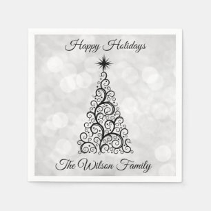 Elegant Modern Black White Christmas Holiday Party Napkin