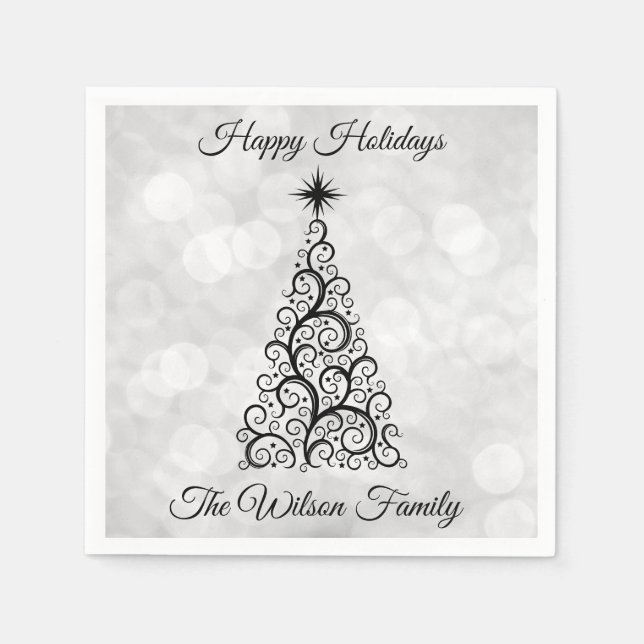 Elegant Modern Black White Christmas Holiday Party Napkin (Front)