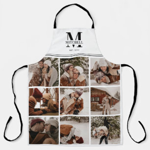 Elegant Modern Black White Family Photo Collage Apron