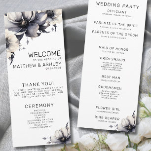 Elegant Modern Black White Floral Wedding Ceremony Programme