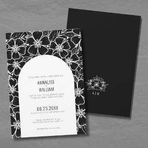 Elegant Modern Black White Floral Wedding Invitation