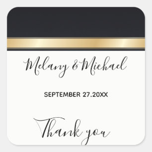 Elegant modern black white & gold  Thank you Square Sticker