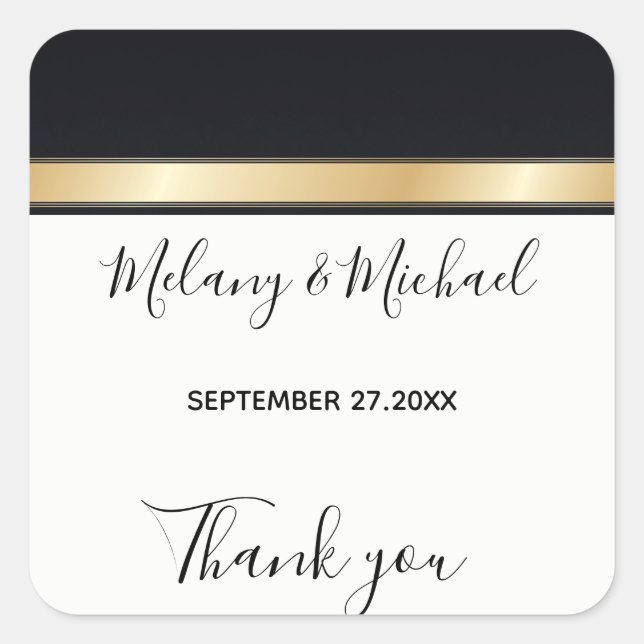 Elegant modern black white & gold  Thank you Square Sticker (Front)