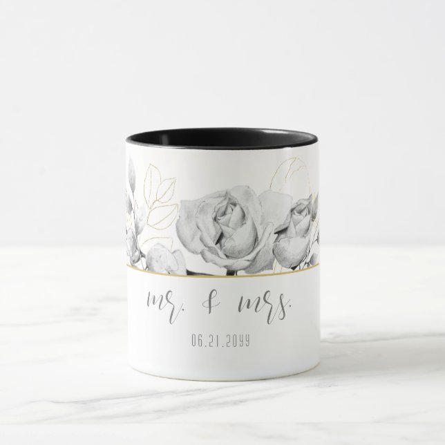 Elegant Modern Black White Gold Wedding Mr Mrs Mug (Center)