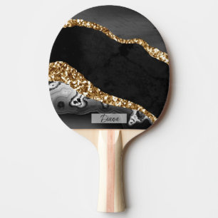 Elegant Modern Black White Liquid Marble Name Ping Pong Paddle