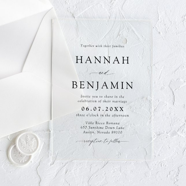 Elegant Modern Black & White Minimalist Wedding Acrylic Invitations (Creator Uploaded)