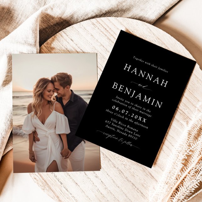 Elegant Modern Black & White Minimalist Wedding Invitation (Creator Uploaded)