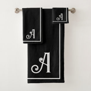 Elegant Modern Black &white Monogram   Bath Towel Set