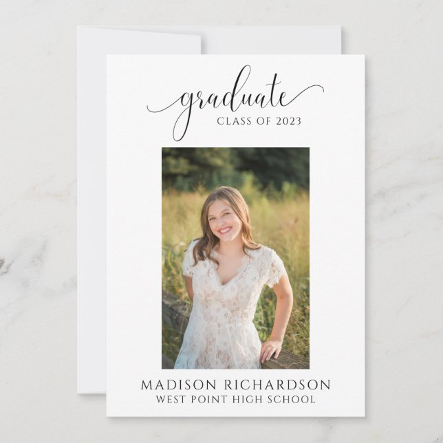 Elegant Modern Black & White Photo Graduation Invitation (Front)