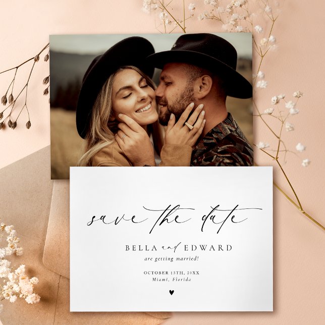 Elegant Modern Black White Photo Save The Date (Creator Uploaded)
