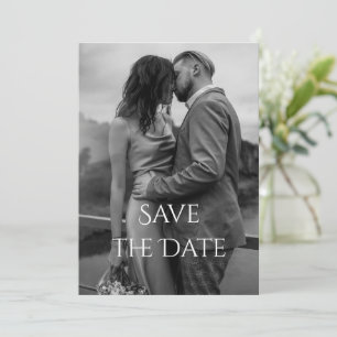 Elegant Modern Black White Script Photo Wedding Save The Date
