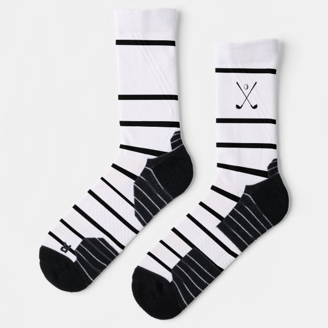 Elegant Modern Black White Stripe Golf Golfer Socks (Left)