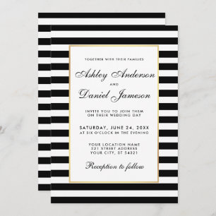 Elegant Modern Black White Striped Wedding Invite