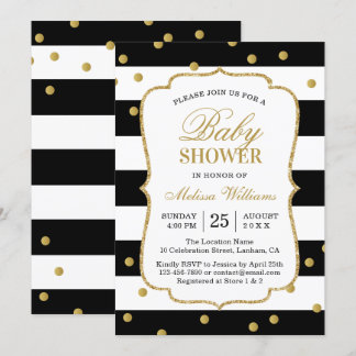 Elegant Modern Black White Stripes Baby Shower Invitation