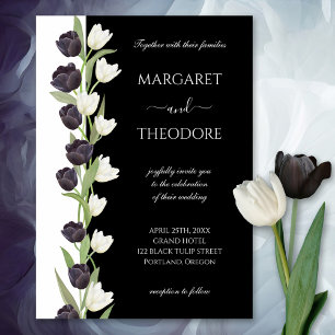 Elegant Modern Black & White Tulip Floral Wedding Invitation