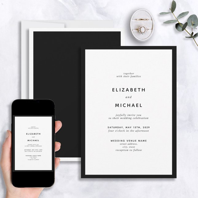 Elegant Modern Black & White Typography Wedding Invitation (Creator Uploaded)
