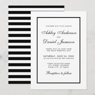 Elegant Modern Black White Wedding Invitation S