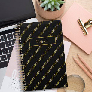 Elegant Modern Black with Dotted Gold Lines Small Planner
