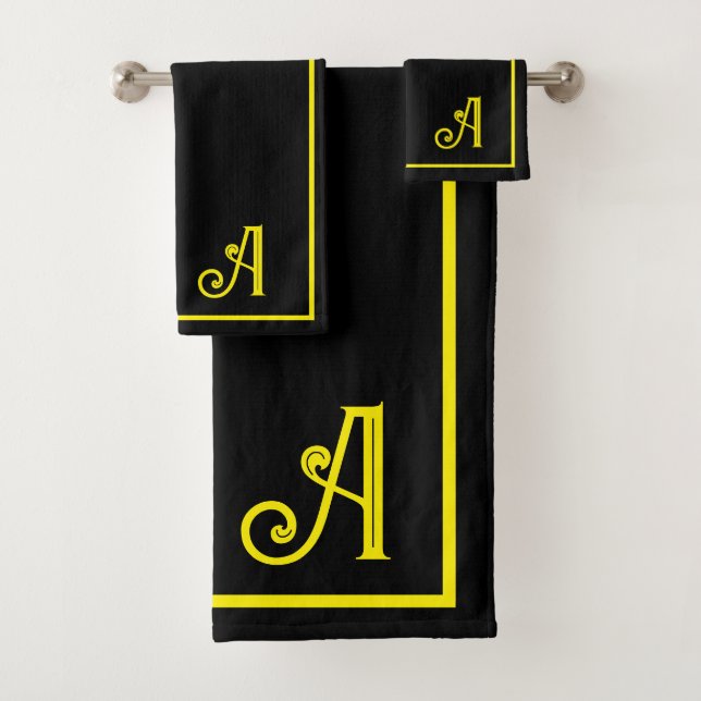 Elegant Modern black &yellow Monogram   Bath Towel Set (Insitu)