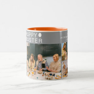 Elegant Modern Blessing Easter Family 3 photo Two-Tone Coffee Mug