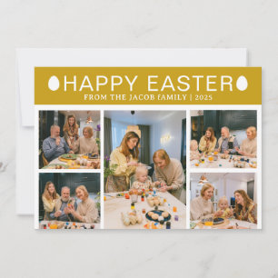 Elegant Modern Blessing Easter Family Five photo Holiday Card
