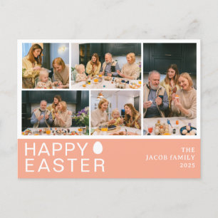 Elegant Modern Blessing Easter Family Five photo Holiday Postcard