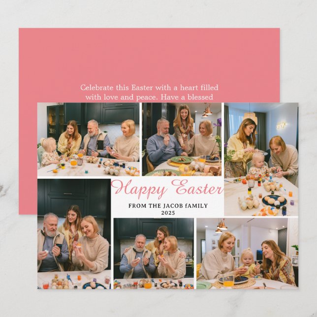 elegant Modern Blessings Easter family 6 photo Holiday Card (Front/Back)
