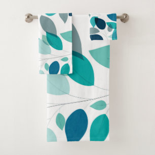 Elegant Modern Blue and Green Leaves Pattern   Bath Towel Set