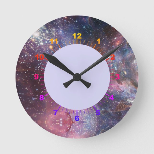 Elegant Modern Blue Black Pink Space Landscape Round Clock (Front)