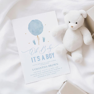 Elegant Modern Blue Boy Baby Shower Invitation