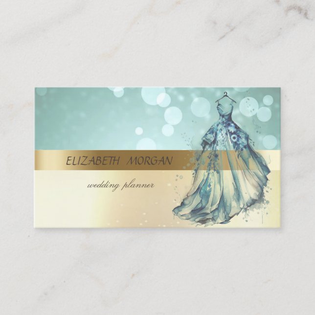 Elegant Modern Blue Dress  Business Card (Front)