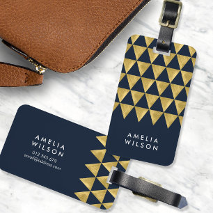 Elegant Modern Blue Faux Gold Triangle Luggage Tag