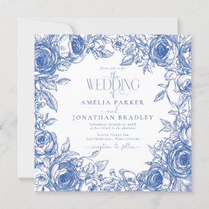Elegant Modern Blue Florals Wedding Invitation