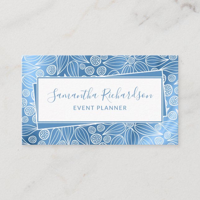 Elegant Modern Blue Girly Business Card (Front)