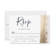 Elegant, Modern, Blue, Gold Foil Wedding RSVP Card