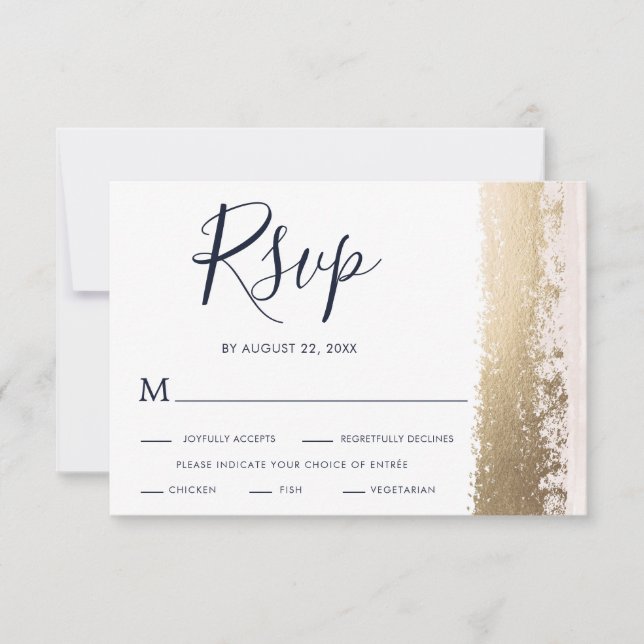 Elegant, Modern, Blue, Gold Foil Wedding RSVP Card (Front)