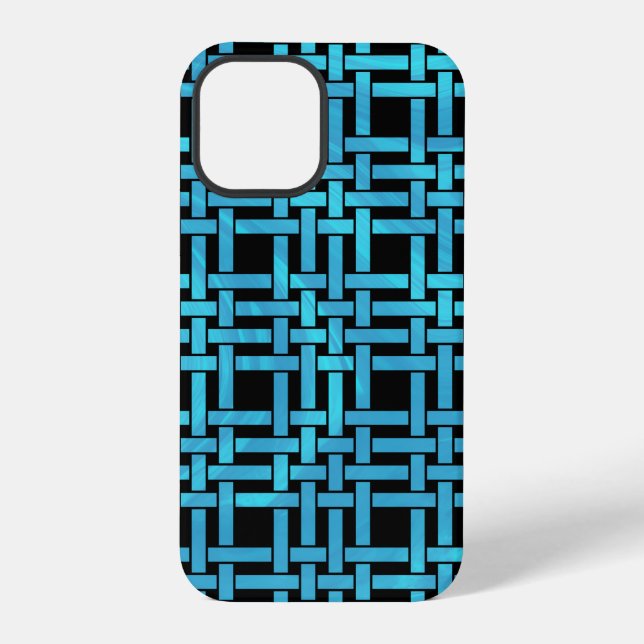 Elegant Modern Blue Gradient Basket Weave Pattern iPhone Case (Back)