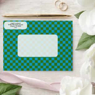 Elegant, Modern Blue & Green Checkered Envelope