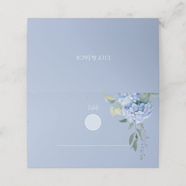 Elegant Modern Blue Hydrangea Wedding Table  Place Card (Outside Unfolded)