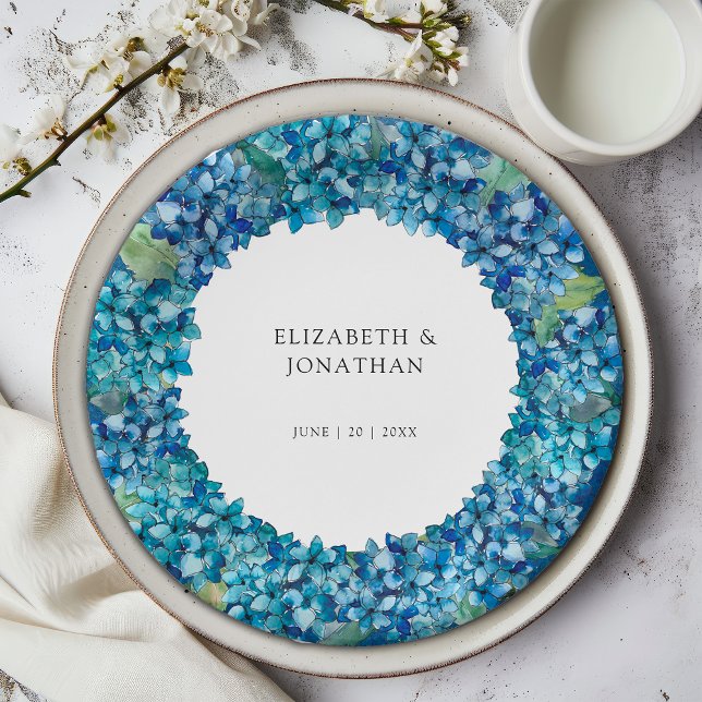 Elegant Modern Blue Hydrangeas Floral Wedding Paper Plate (Creator Uploaded)