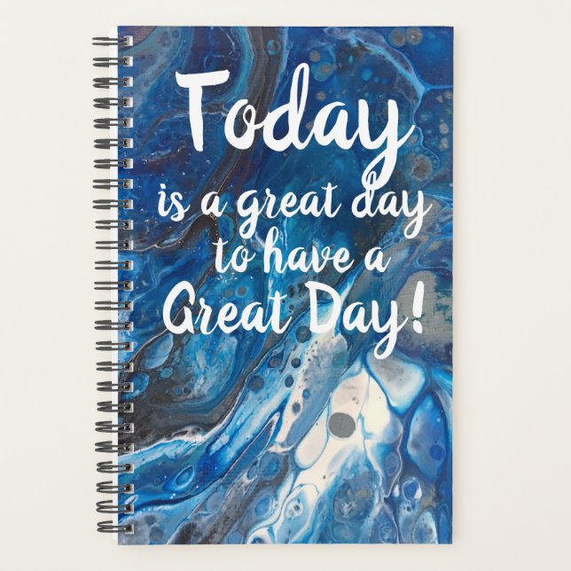 Elegant Modern Blue Marble Motivational Quote Planner (Front)