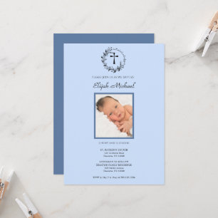 Elegant Modern Blue Photo Baptism Invitation