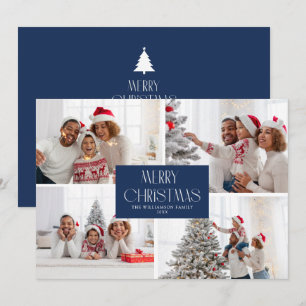 Elegant modern blue photo collage christmas card