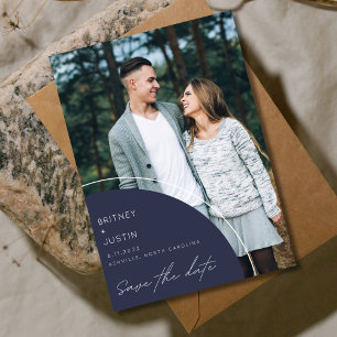 Elegant Modern Blue Photo Wedding Save The Date