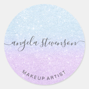 Elegant modern blue & purple glitter makeup classic round sticker